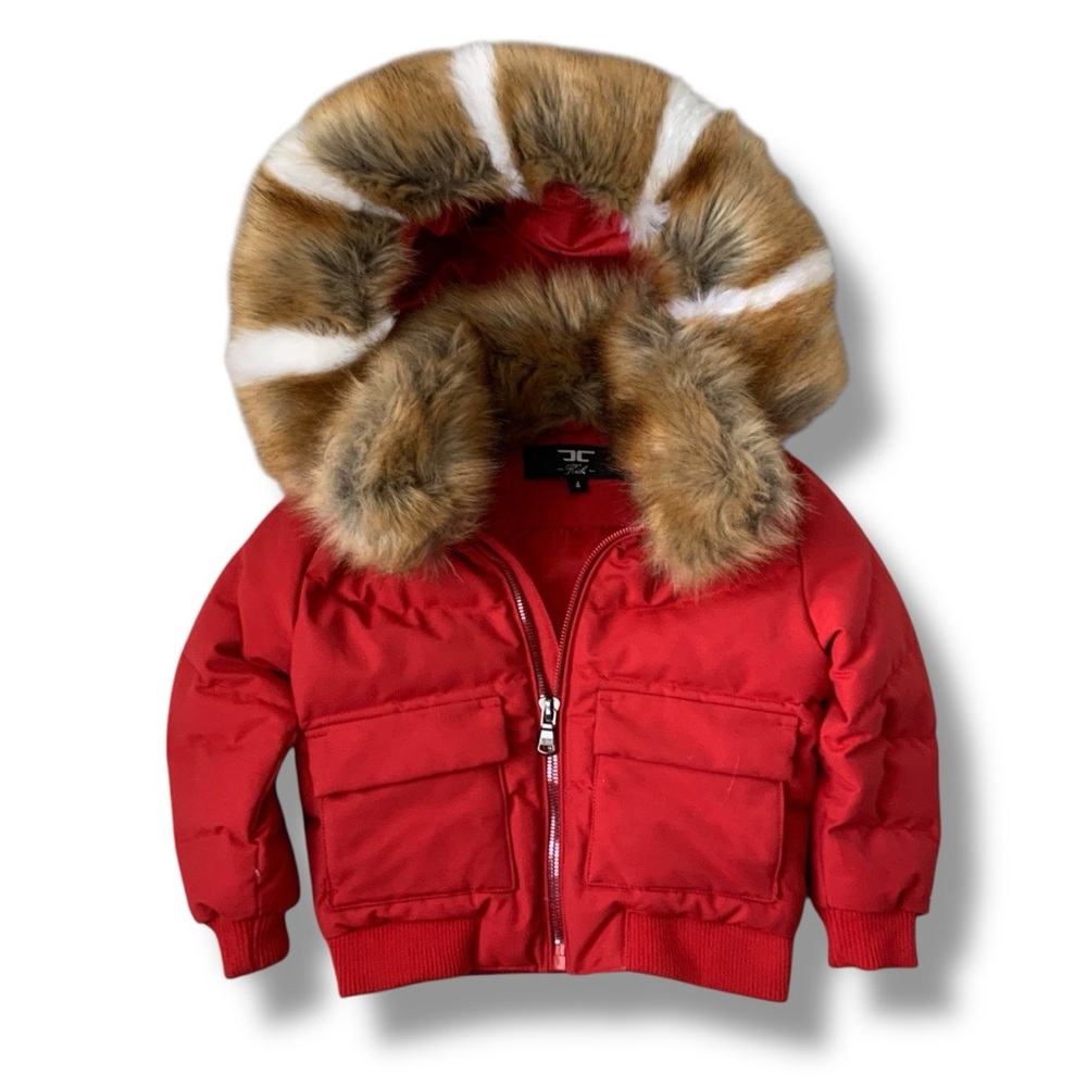 JORDAN CRAIG JC Hollis Puffer Bomber Jacket Removable Faux Fur Hood Red Size 4